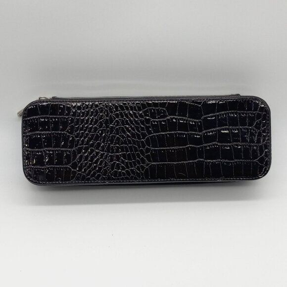 Liz Claiborne Black Faux Croc Jewelry Travel Bag Pouch Organizer Zipper - Picture 9 of 11